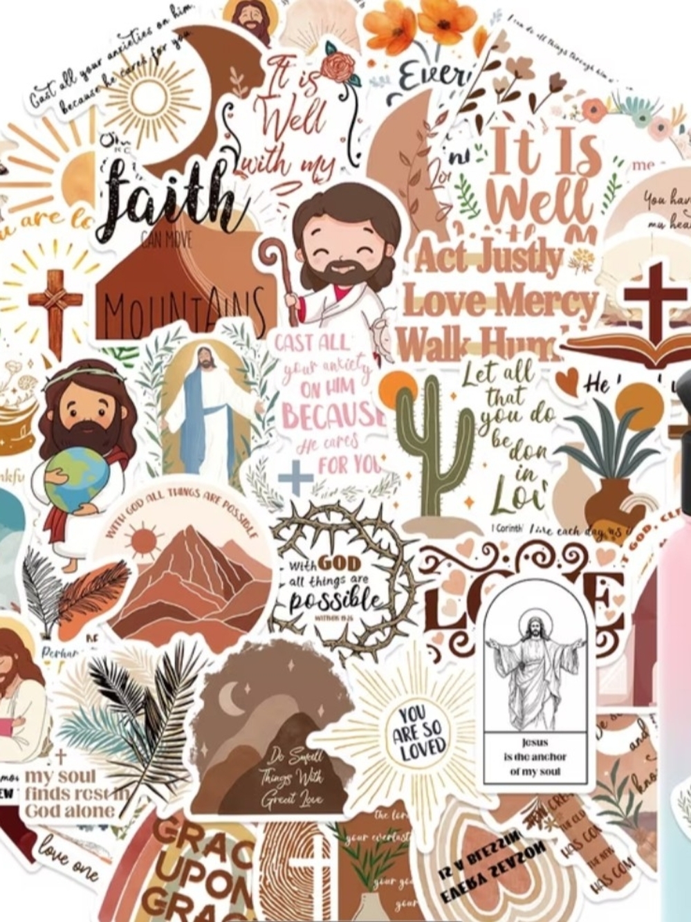 Faith-Inspired Sticker Sheet — Neutral Brown & Cream Design